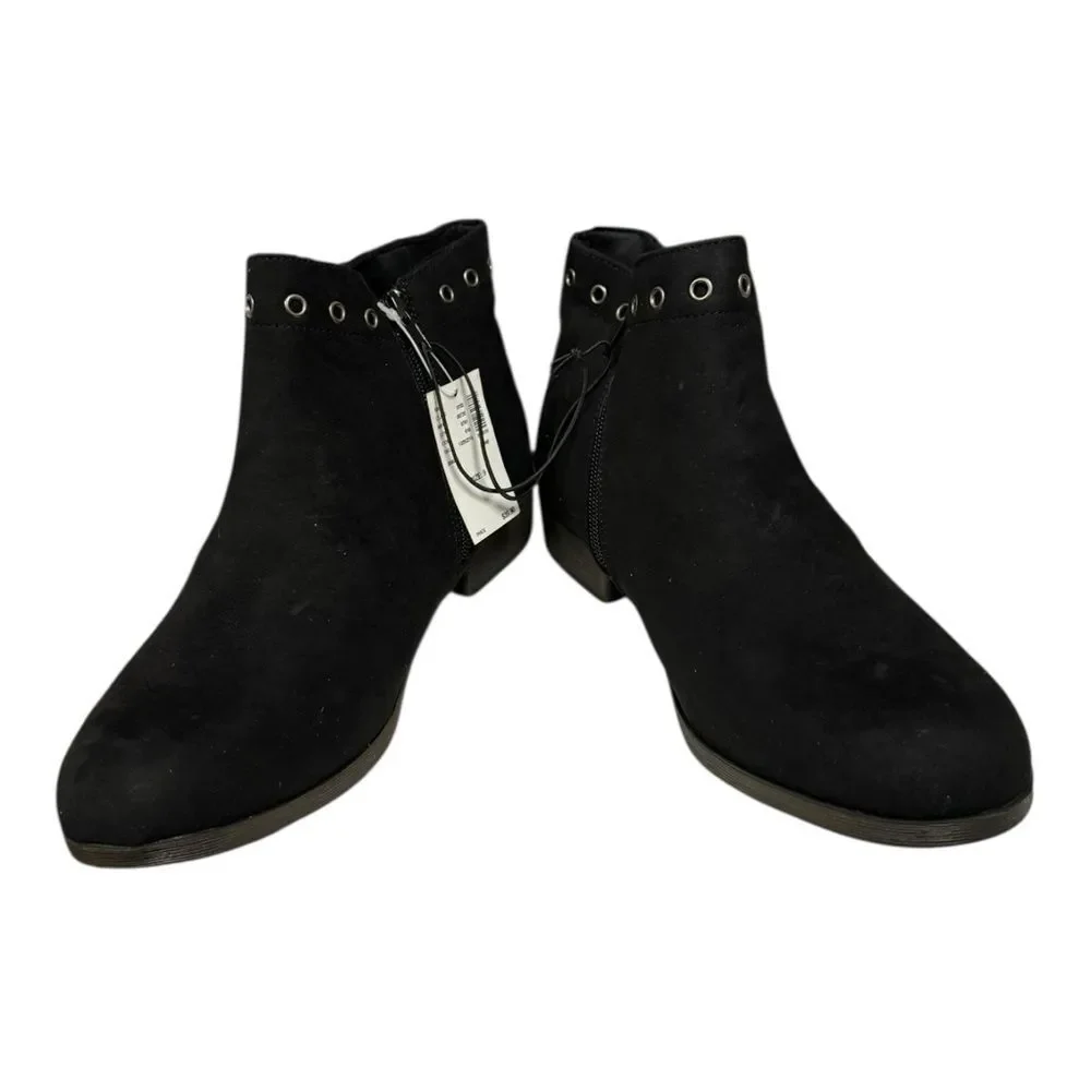 New Justice Girl's Black Suede Side Lace Rivet Zipper Ankle Boots Booties 9
